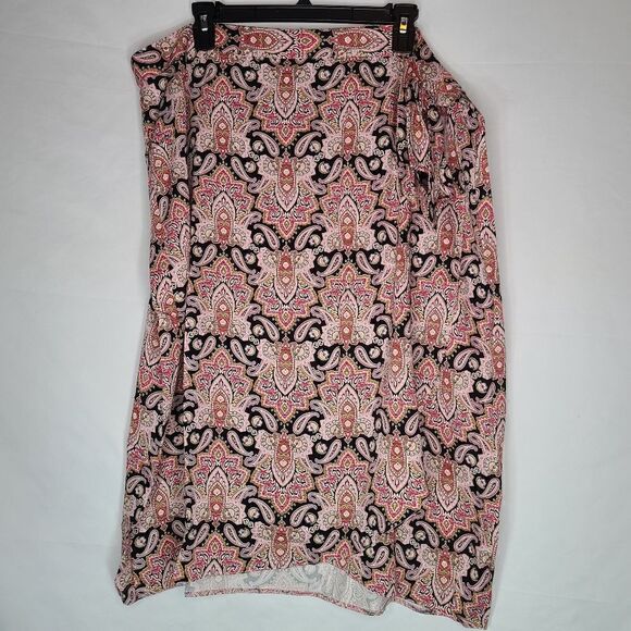 24W Boho Pink Paisley Wrap Skirt Midi Lightweight - Picture 6 of 12